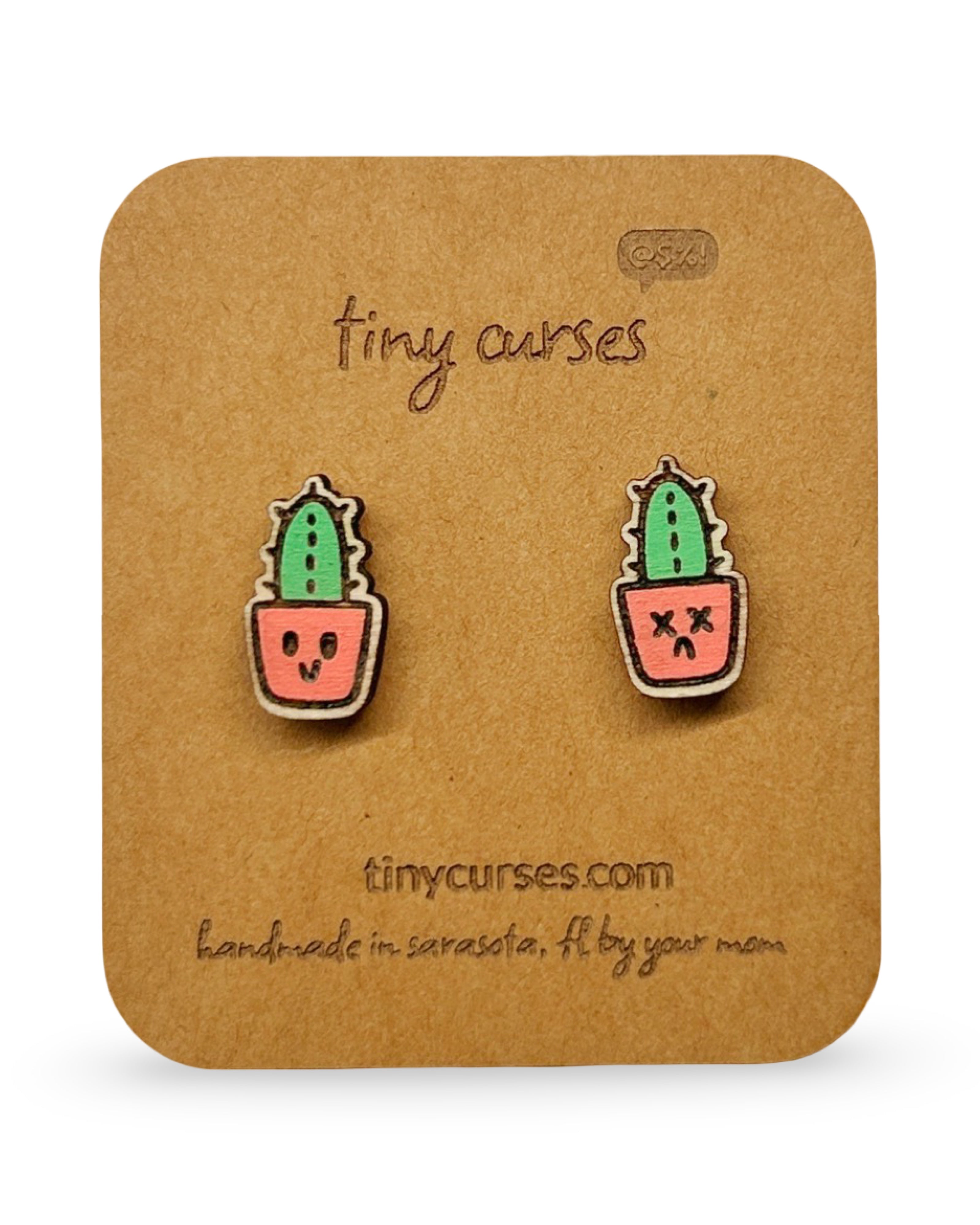 Mini Cerus Cactus Wood Stud Earrings – Dead or Alive Plant Series