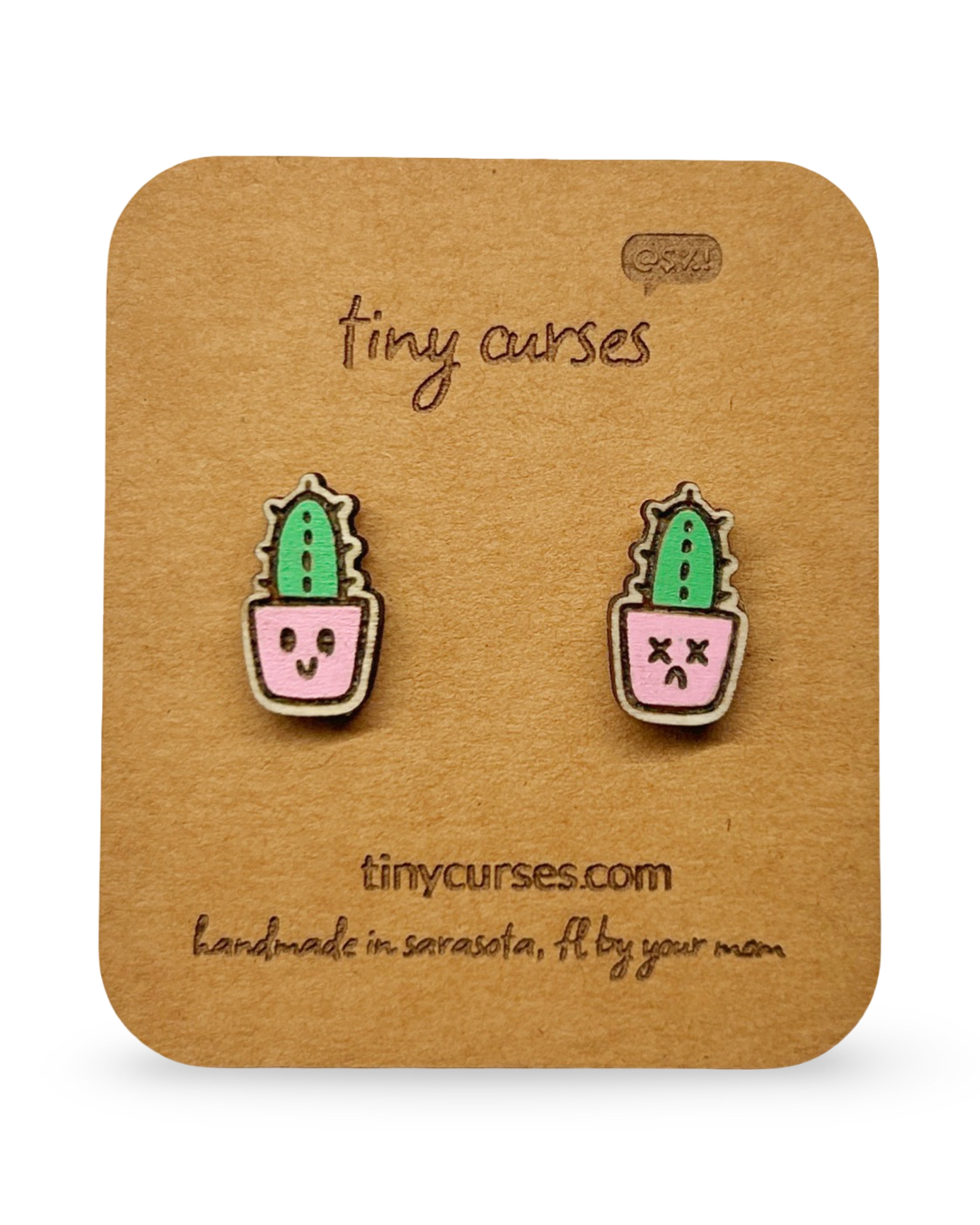 Mini Cerus Cactus Wood Stud Earrings – Dead or Alive Plant Series