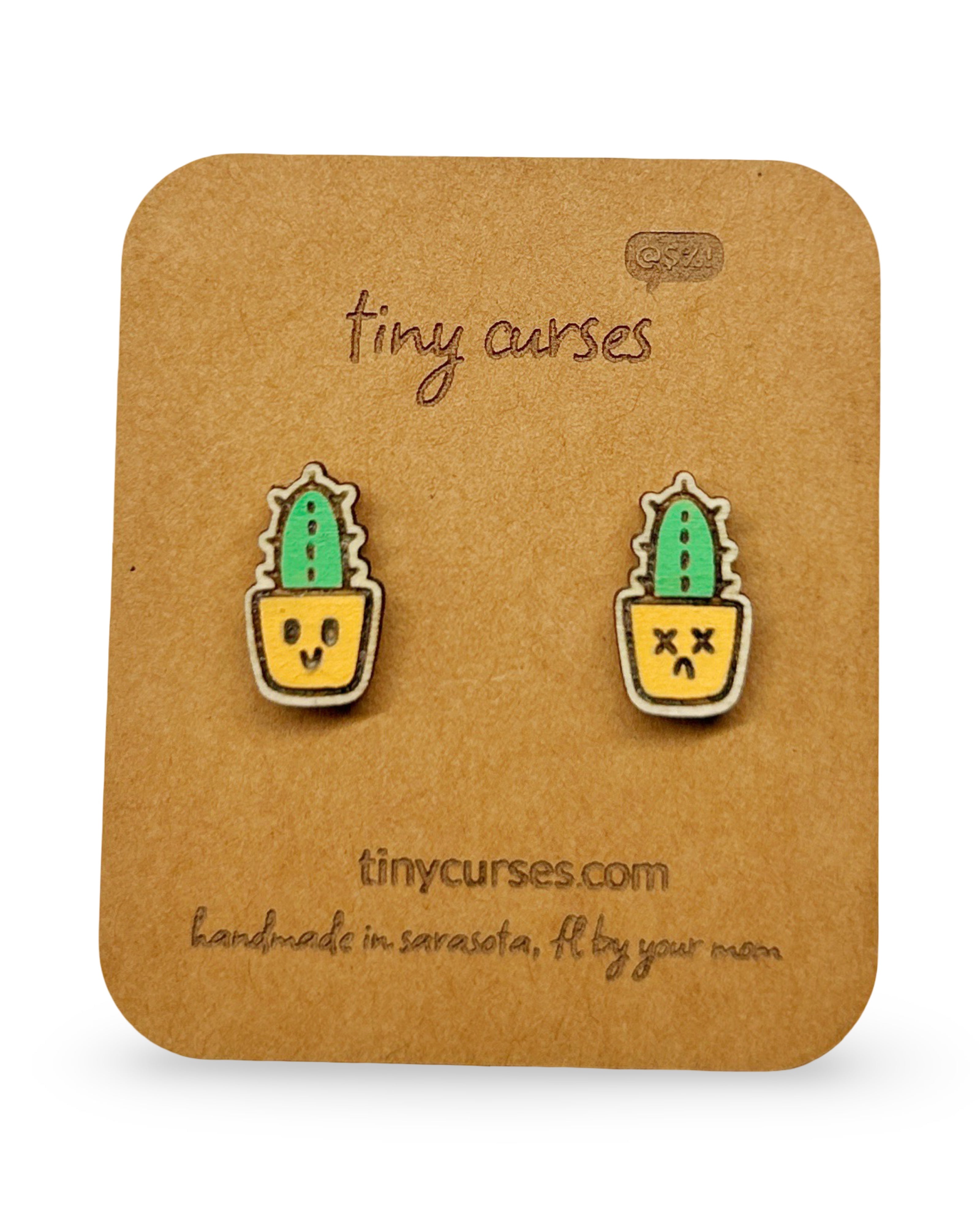 Mini Cerus Cactus Wood Stud Earrings – Dead or Alive Plant Series