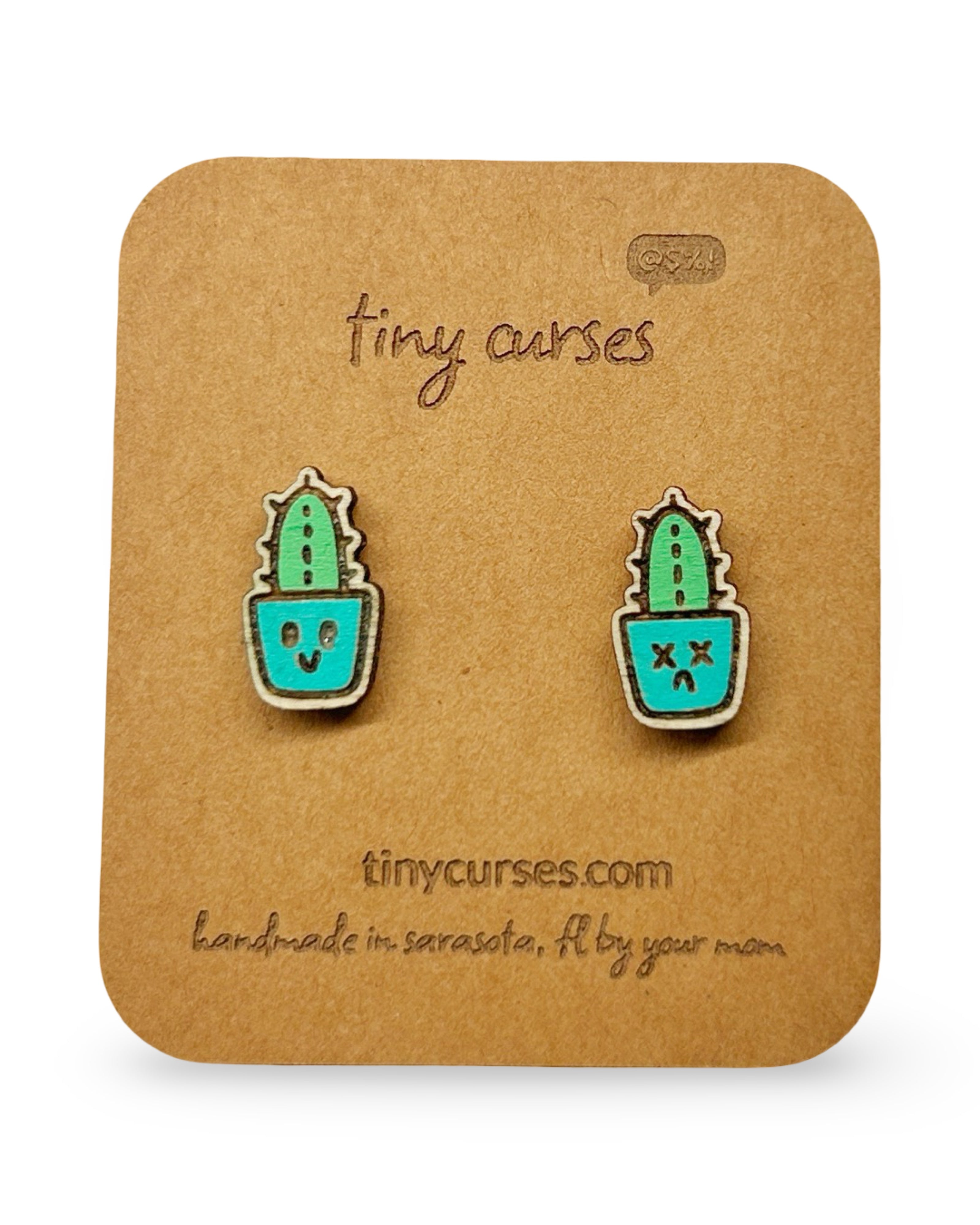 Mini Cerus Cactus Wood Stud Earrings – Dead or Alive Plant Series