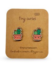Mini Prickly Pear Cactus Wood Stud Earrings – Dead or Alive Plant Series