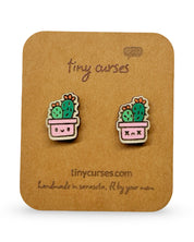 Mini Prickly Pear Cactus Wood Stud Earrings – Dead or Alive Plant Series