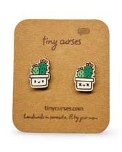 Mini Prickly Pear Cactus Wood Stud Earrings – Dead or Alive Plant Series