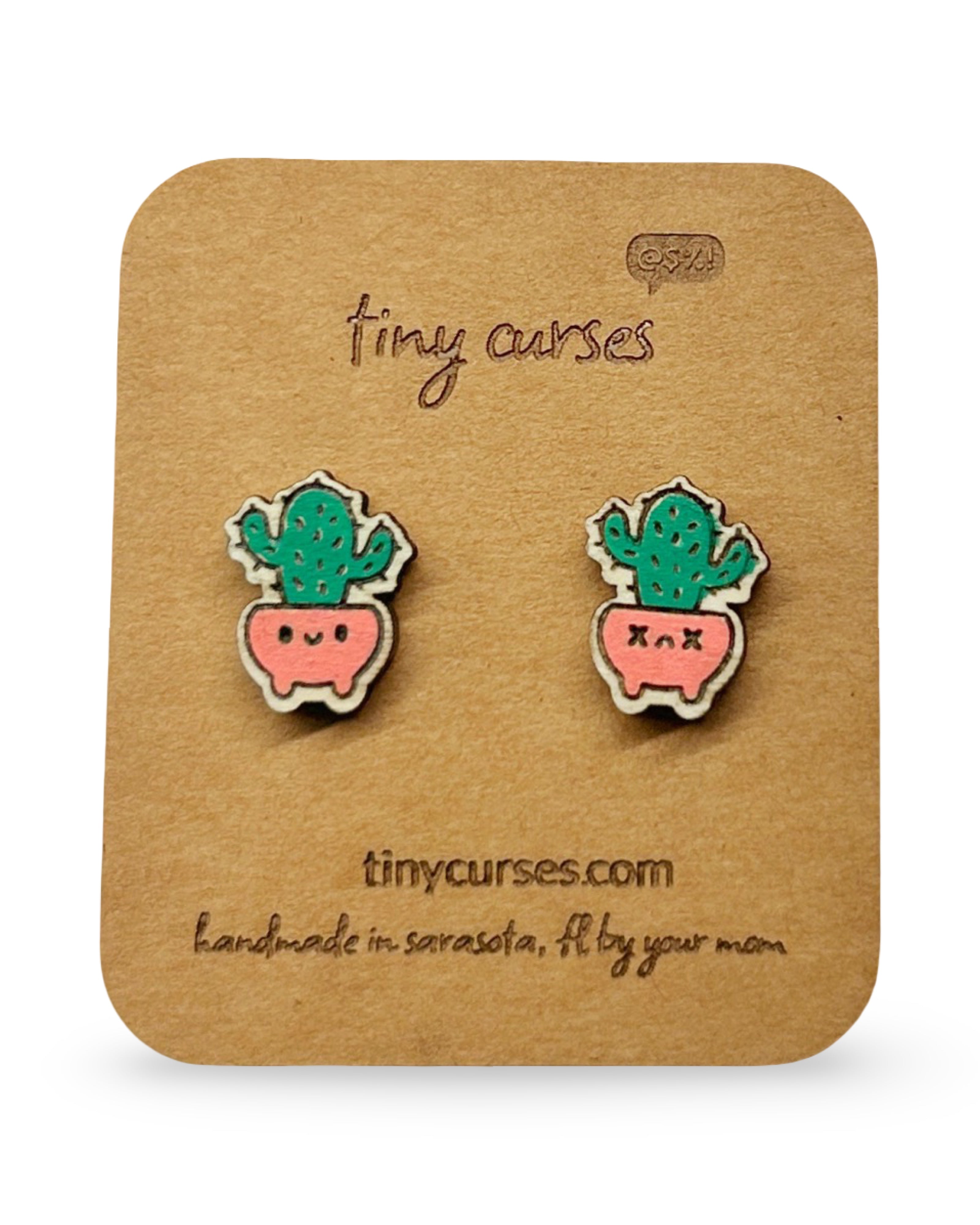 Mini Saguaro Cactus Wood Stud Earrings – Dead or Alive Plant Series