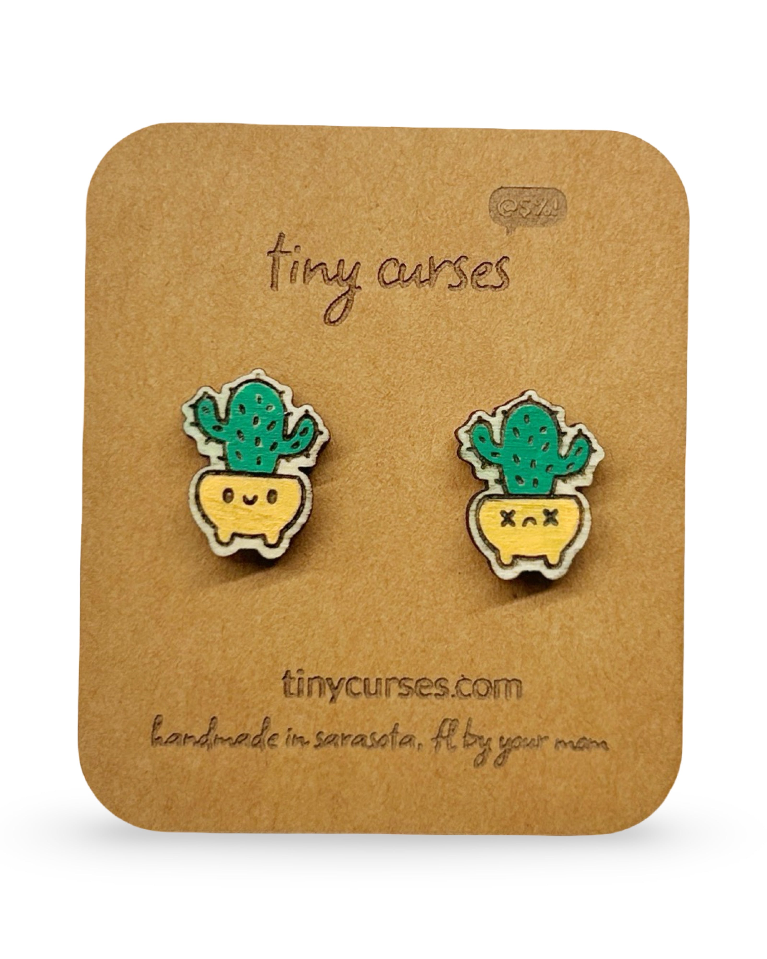 Mini Saguaro Cactus Wood Stud Earrings – Dead or Alive Plant Series