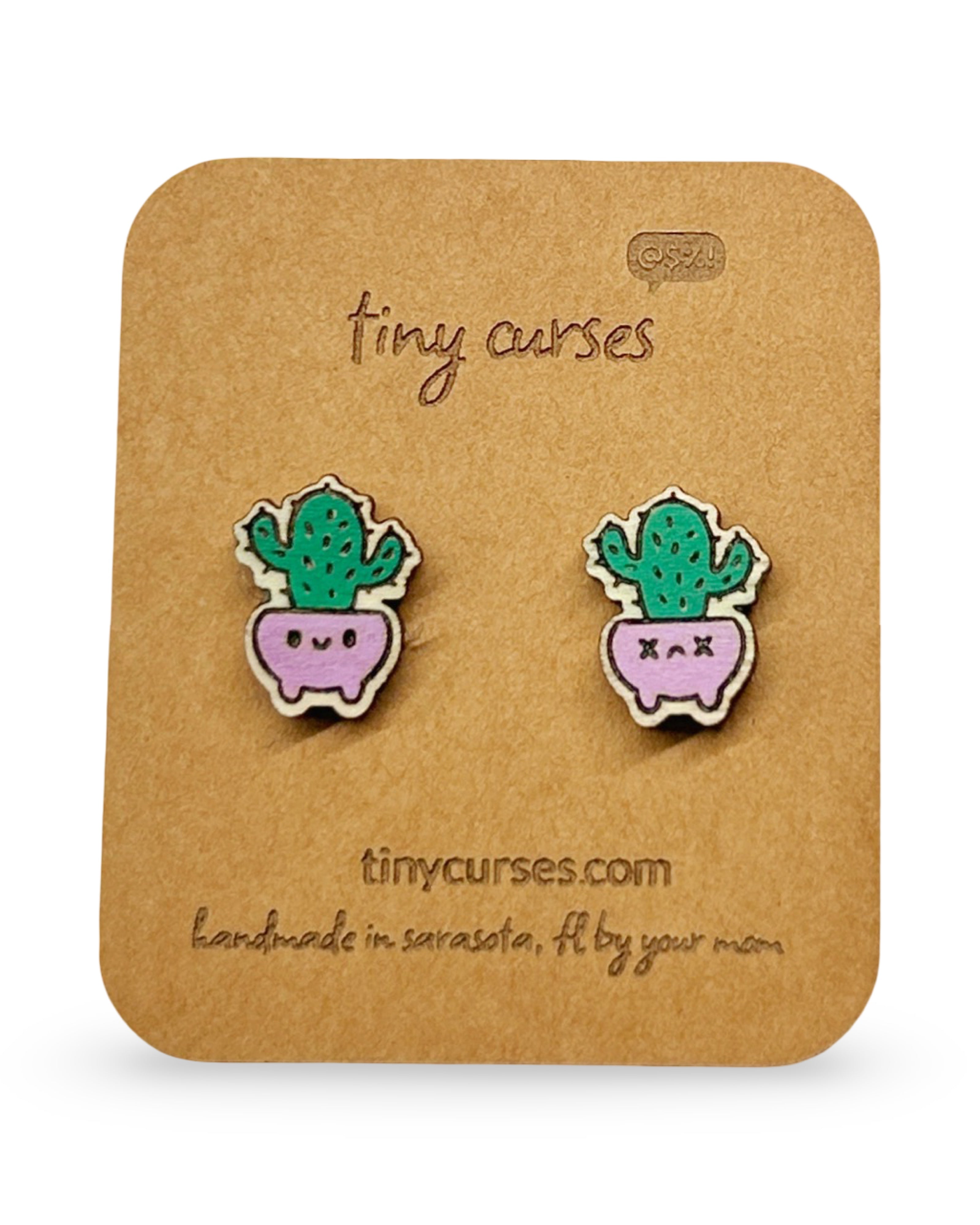 Mini Saguaro Cactus Wood Stud Earrings – Dead or Alive Plant Series
