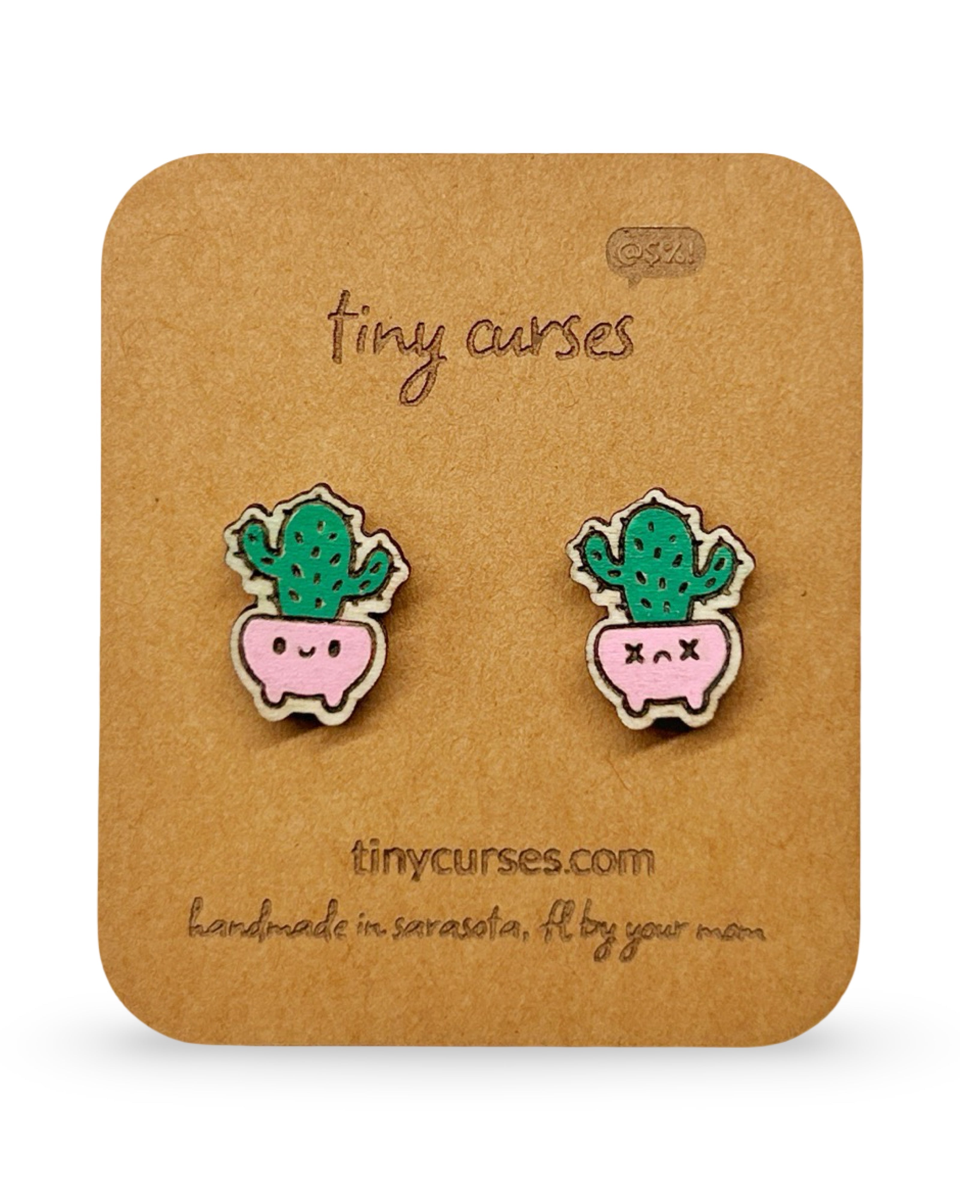 Mini Saguaro Cactus Wood Stud Earrings – Dead or Alive Plant Series