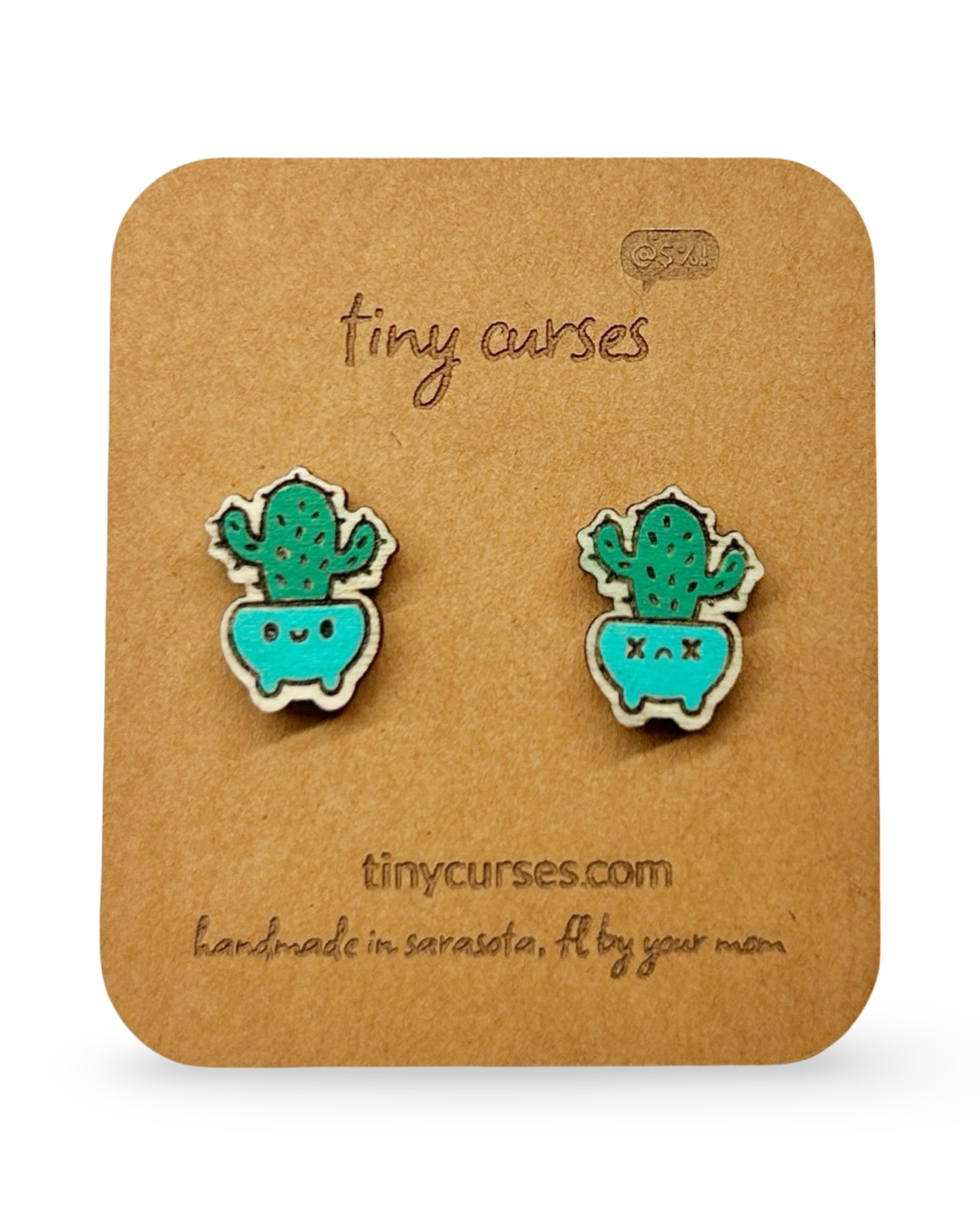 Mini Saguaro Cactus Wood Stud Earrings – Dead or Alive Plant Series