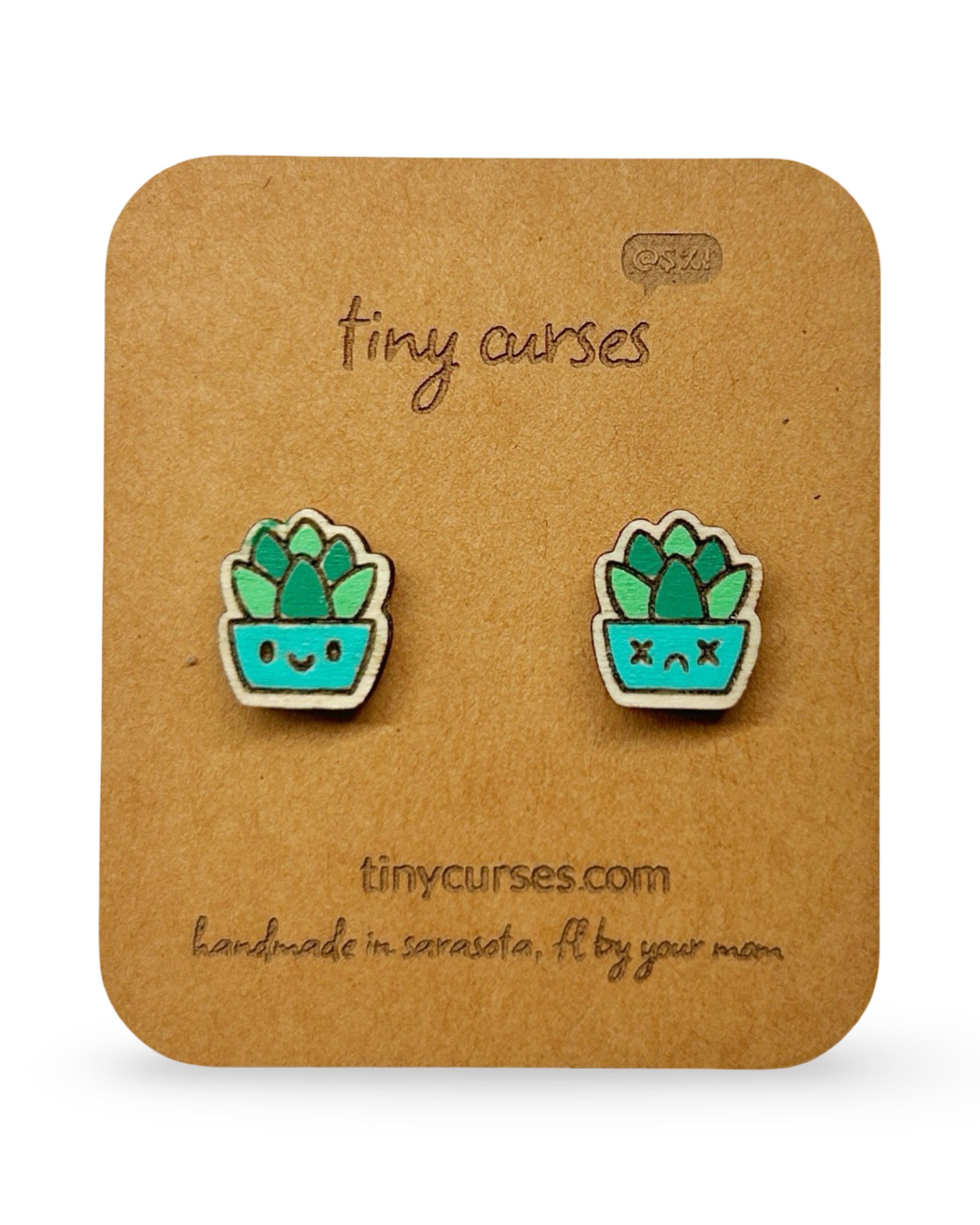 Mini Succulent Wood Stud Earrings – Dead or Alive Plant Series