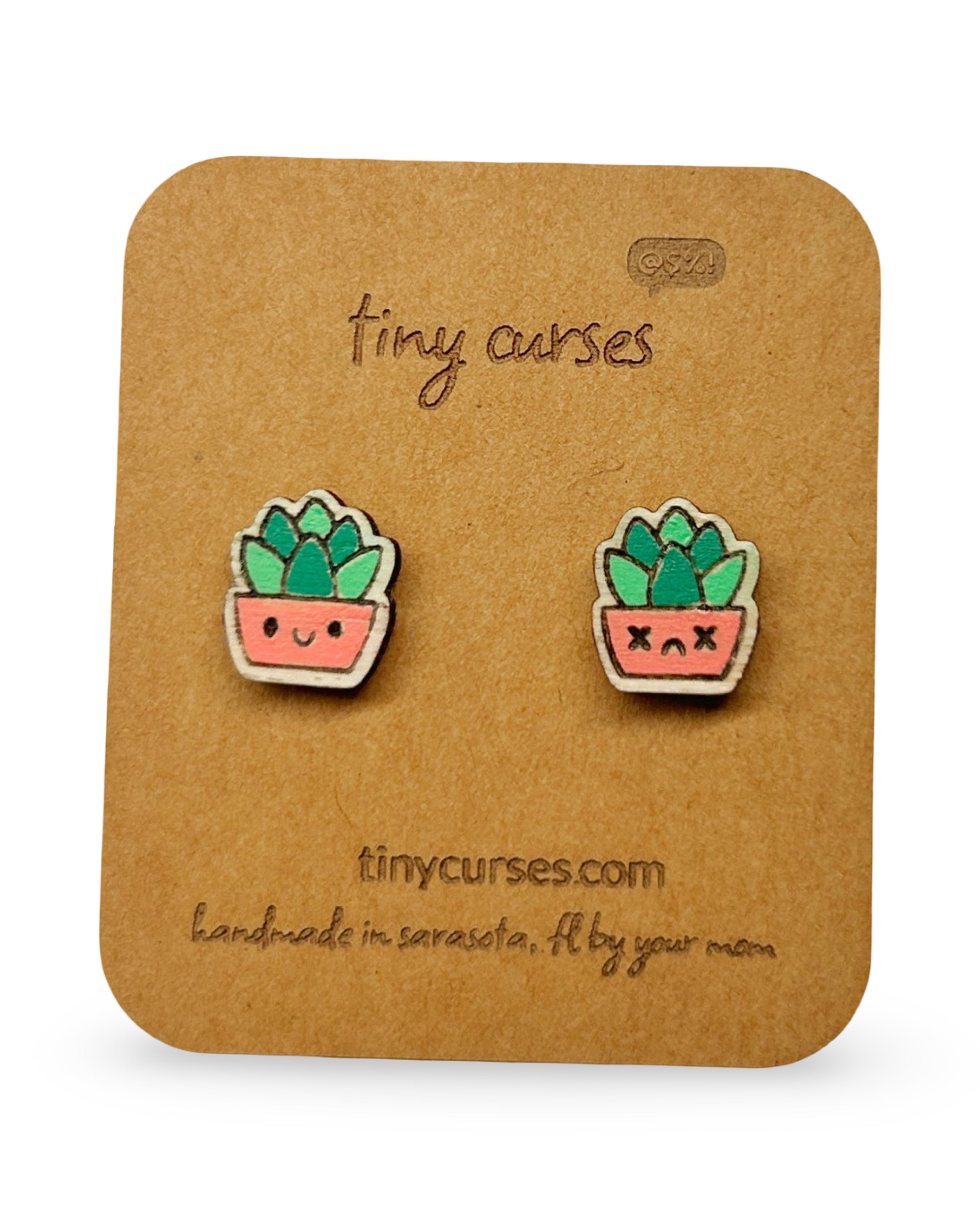 Mini Succulent Wood Stud Earrings – Dead or Alive Plant Series