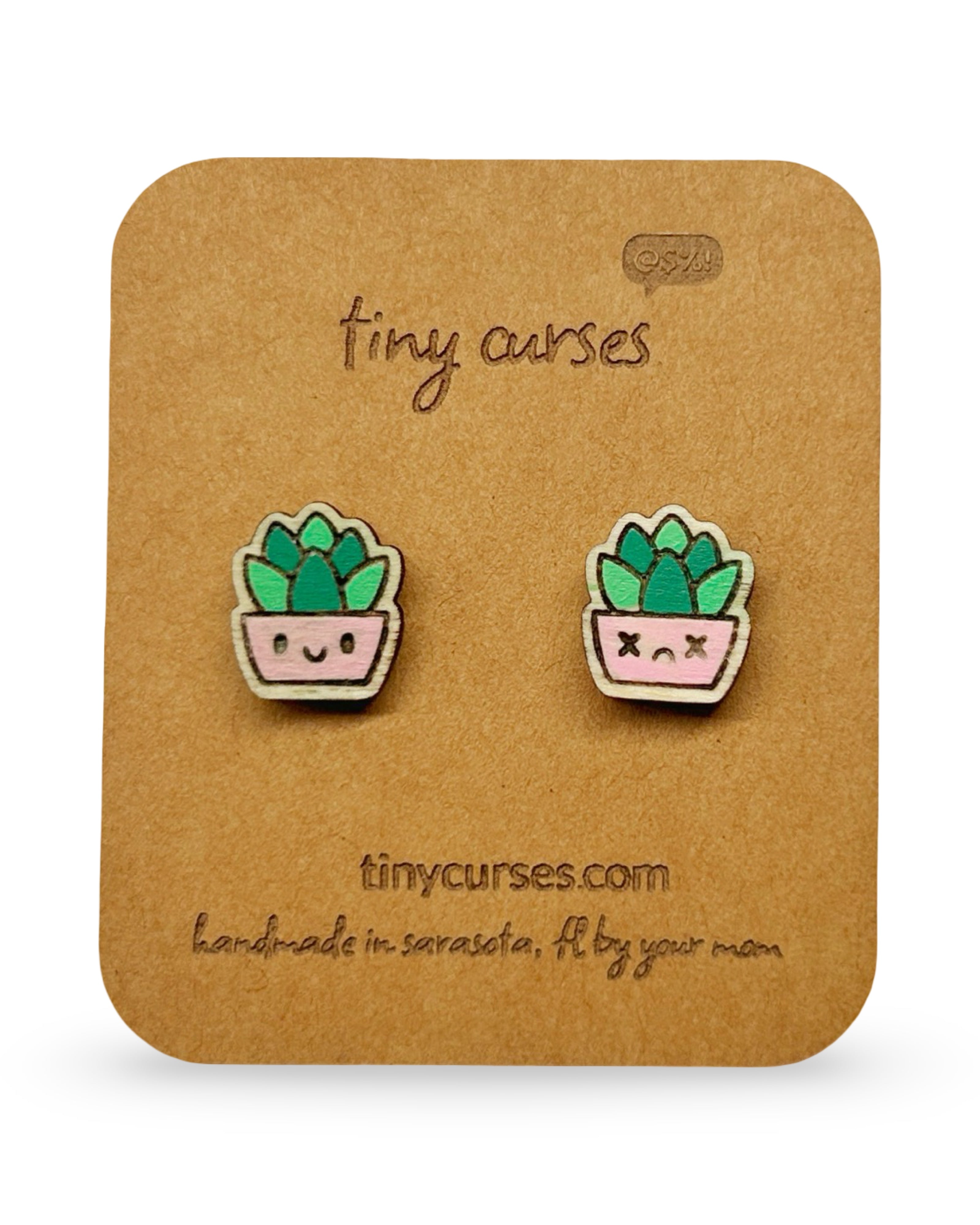 Mini Succulent Wood Stud Earrings – Dead or Alive Plant Series