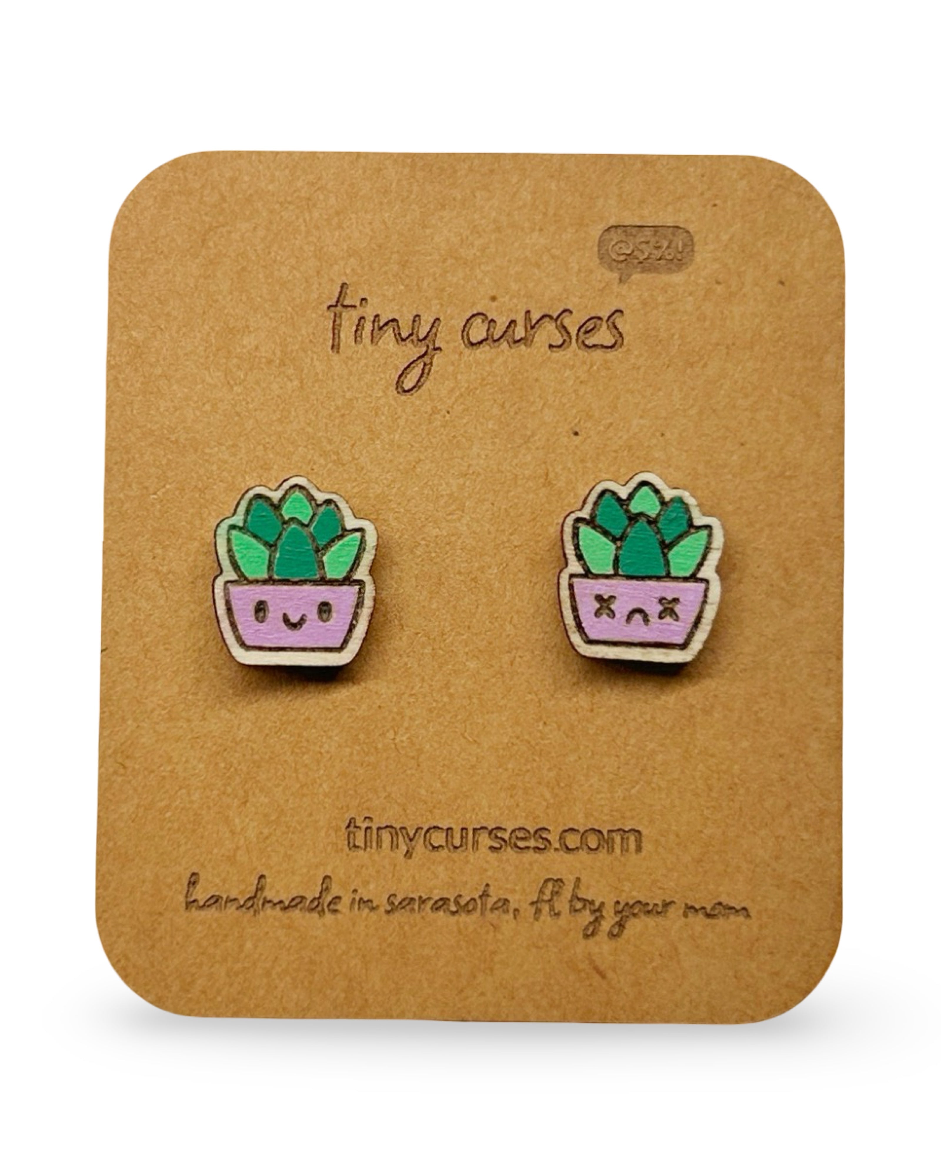 Mini Succulent Wood Stud Earrings – Dead or Alive Plant Series