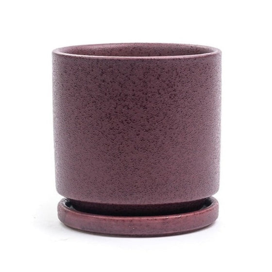 Cylinder Planter Pot with Saucer in Textured Bordeaux | 4.5 in