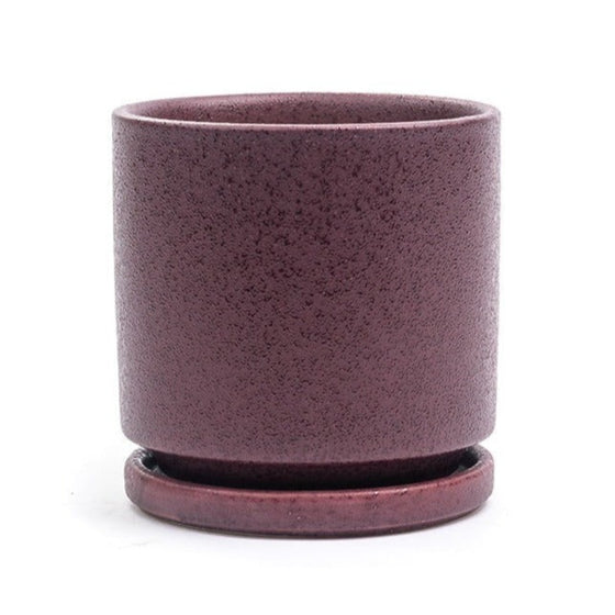 Cylinder Planter with Saucer in Textured Bordeaux | 6.25 in