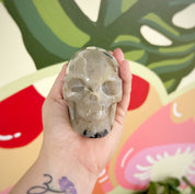 Hand-carved Skull Moonstone With Black Tourmaline