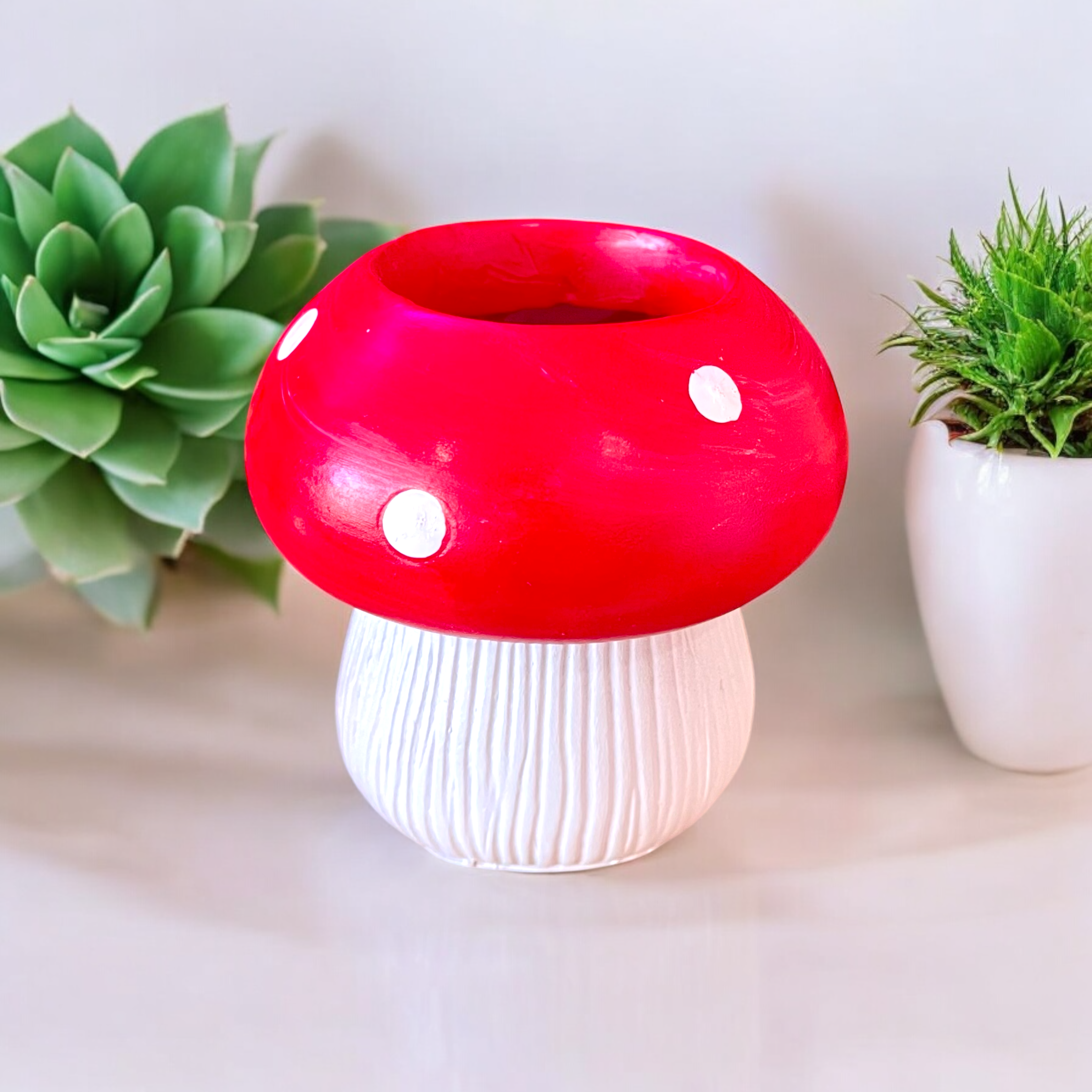 Red Mushroom Planter Pot Trinket Jar Vase