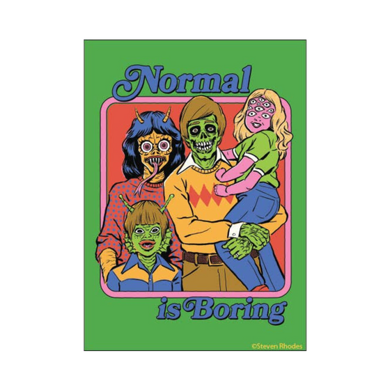2" x 3" rectangular magnet with image of monster family that reads "Normal Is Boring"