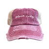 Distressed High Pony Criss Cross Ball Cap 'Plant Lady' in Amethyst