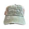 Distressed High Pony Criss Cross Ball Cap 'Plant Lady' in Sage