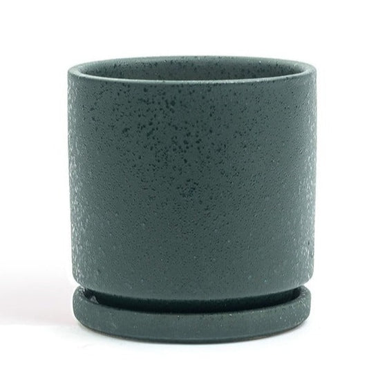 Cylinder Planter with Saucer in Textured Forest | 6.25 in
