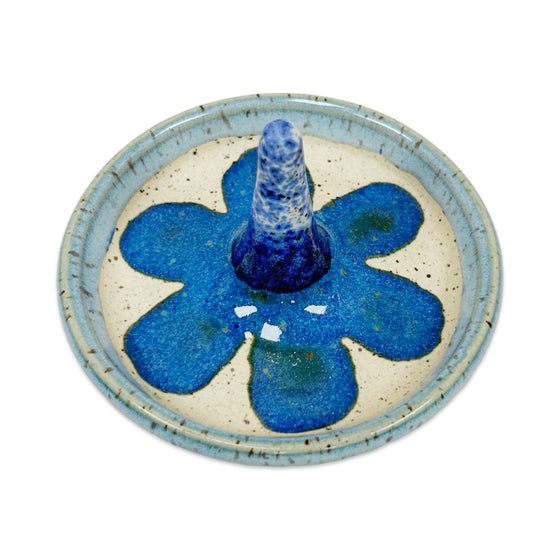 Groovy Blue Flower Jewelry Dish by Robinina