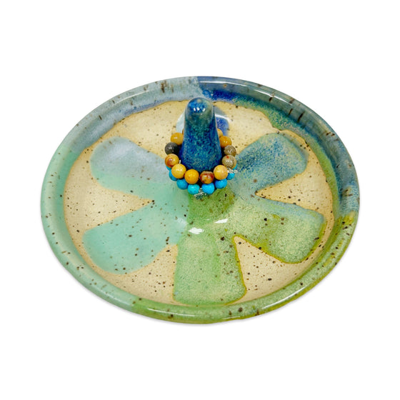 Groovy Greenish Flower Jewelry Dish by Robinina