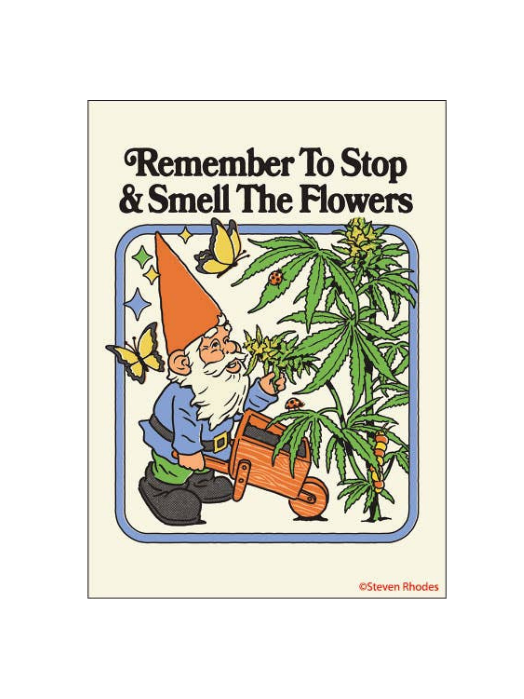 “Stop & Smell the Flowers” Funny Retro Gnome Magnet