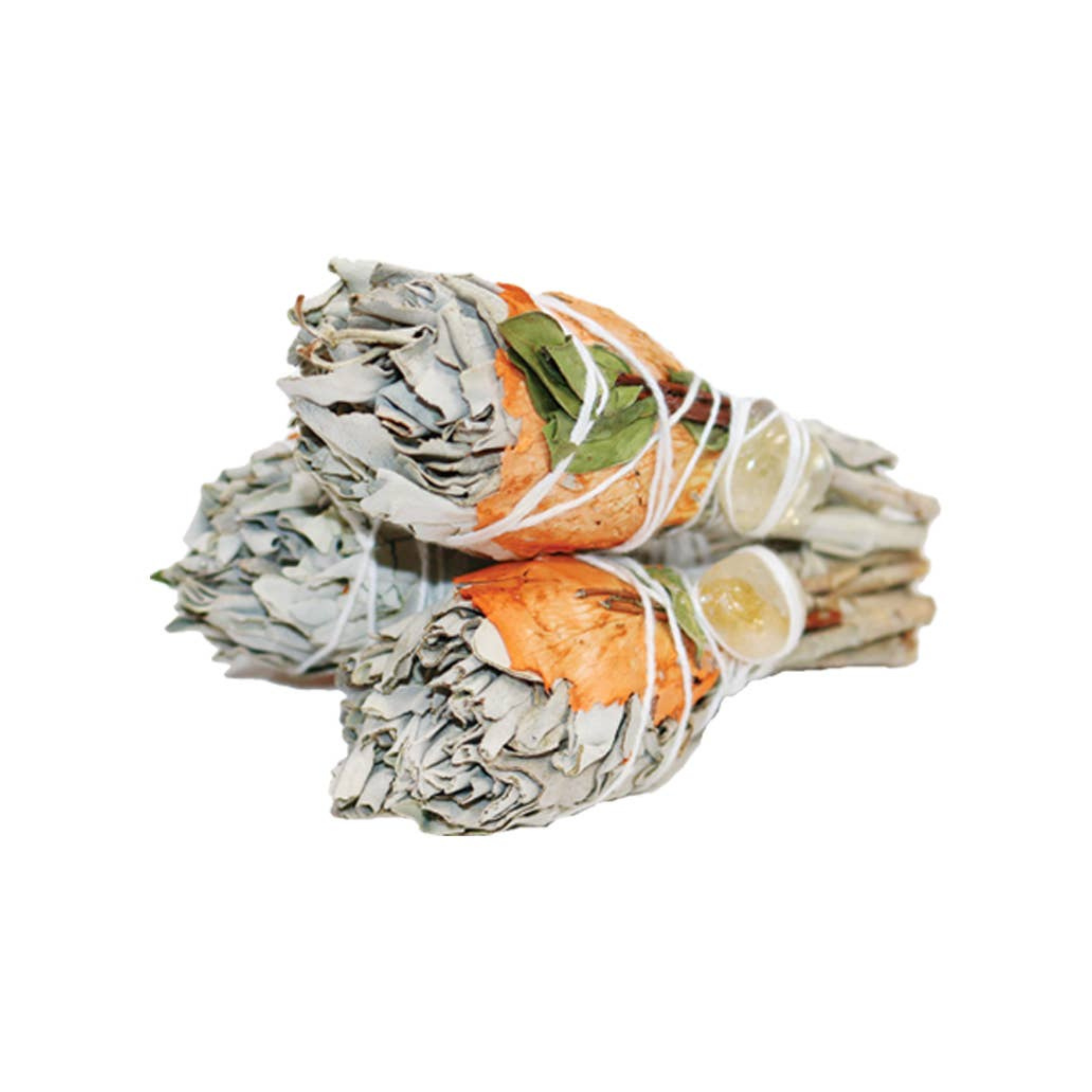 Citrine, Mitron & Rose White Sage Botanical Torch – 4"