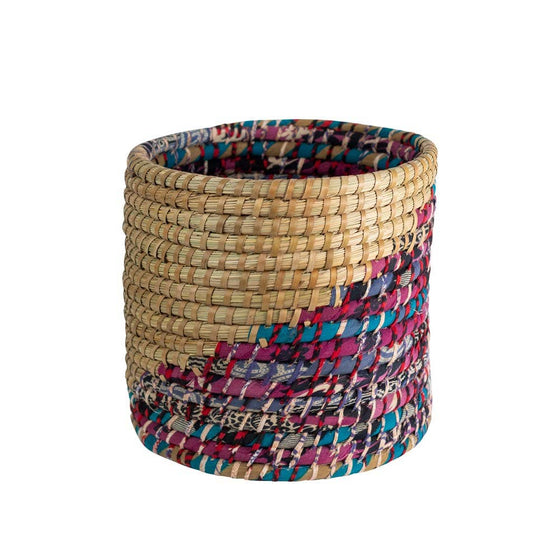 Kaleidoscope Recycled Sari Fabric Basket 12"